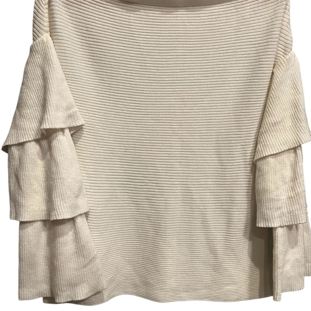 Sugarlips Off-the-Shoulder Cream Sweater with Ruffle Sleeves - Picture 3 of 8